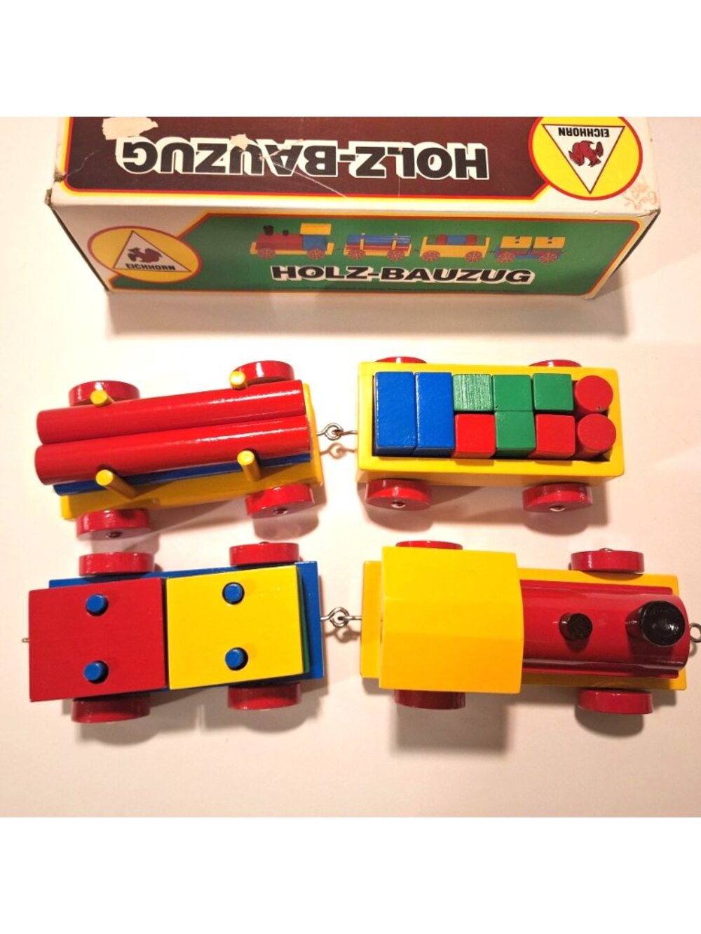 Eichhorn Holz-Bauzug Wooden Blocks Train Complete Set Original Box Vintage - Picture 7 of 12